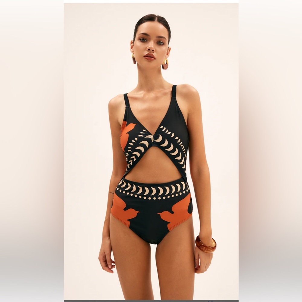 Commense Bird Print Cutout One Piece Swimsuit NWT